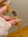Reloj Dorado cuarzo Negro Acero Inxidable