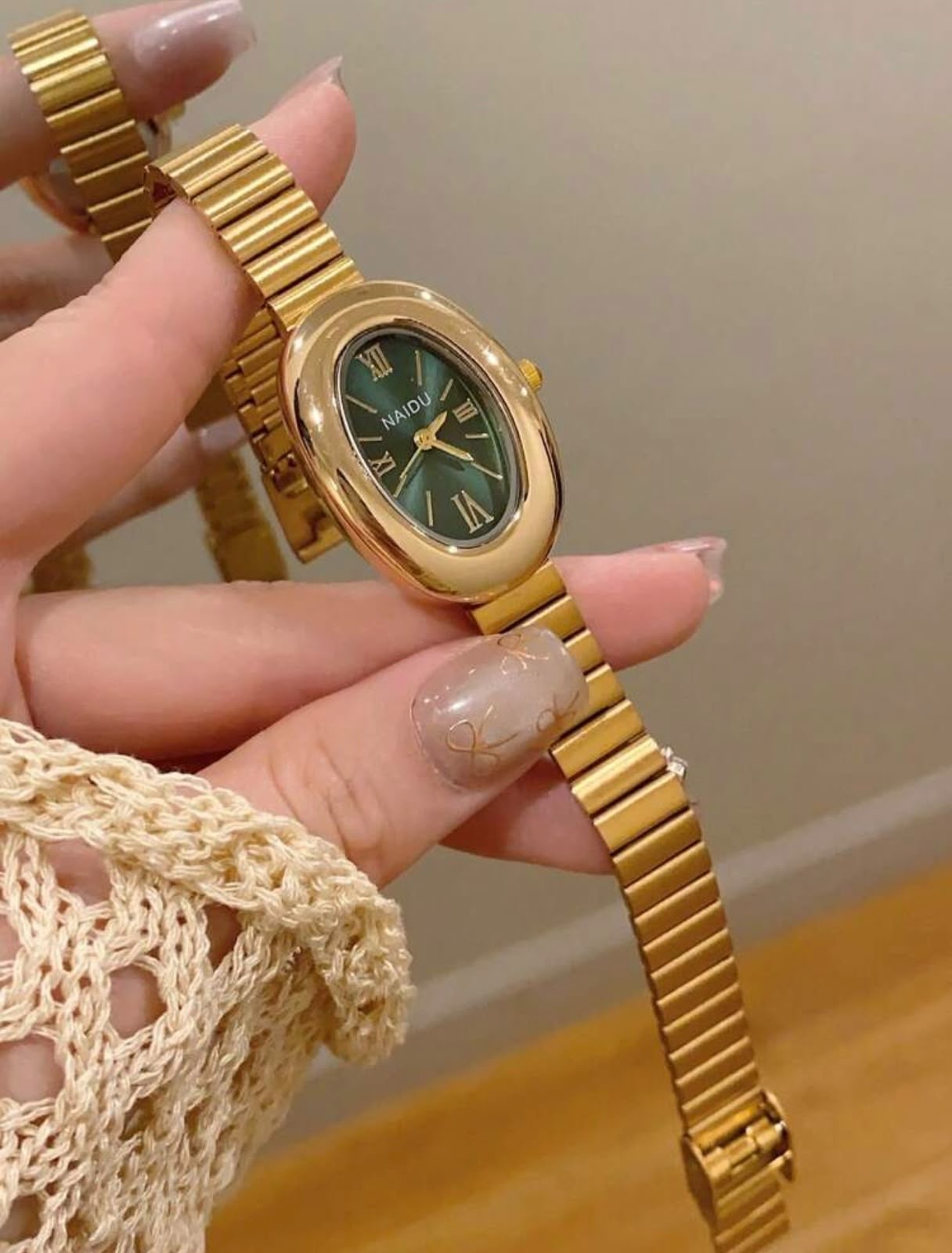 Reloj Dorado cuarzo Verde Acero Inxidable